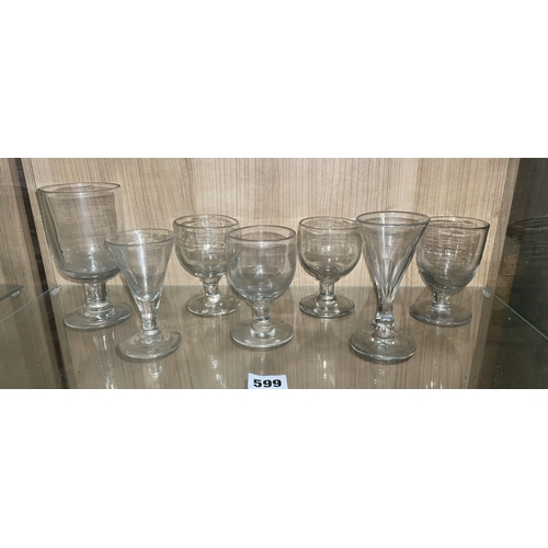 599 - SELECTION OF MAINLY 19TH CENTURY GLASSWARE BUCKET BOWL, RUMMERS, 19TH CENTURY CONICAL ALE GLASS