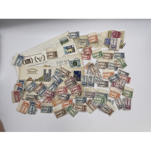 604 - SMALL BAG OF PRE WWII COMMONWELTH STAMPS FR MONTSERRAT, GAMBIA, GIBRALTAR AND OTHERS AND SOME 1ST DA... 