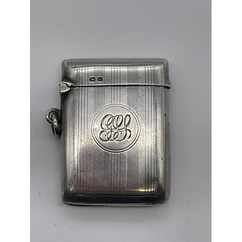 574 - BIRMINGHAM SILVER VESTA CASE WITH VERTICAL ENGINE TURNED BANDS