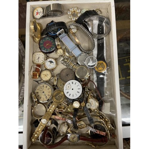 580 - TRAY OF VARIOUS LADIES AND GENT WRIST WATCHES, WATCH FACES, AND SPARES