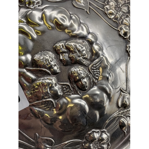 590 - EPNS LOBED CHERUB AND FLORAL DRESSING TABLE TRAY