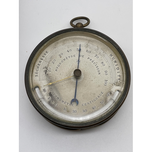 592 - BRASS CASED FRENCH PRECISION THERMOMETER AND HYDRO METER