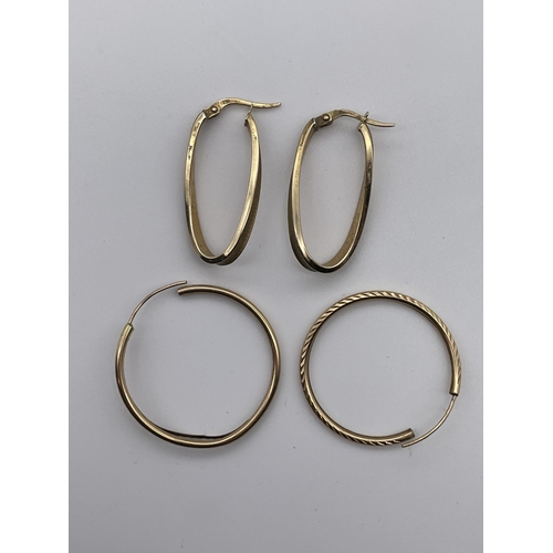 559 - TWO PAIRS 9CT GOLD HOOP EARRINGS 2.3G APPROX OVERALL