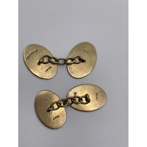 569 - PAIR OF 9CT GOLD OVAL CUFF LINKS 3.9G APPROX