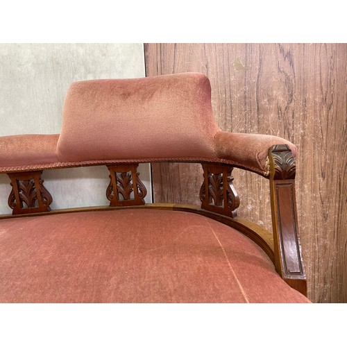 75 - LATE VICTORIAN MAHOGANY PINK UPHOLSTERED CHAISE LONGUE