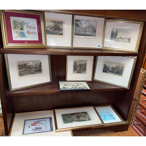 64 - SELECTION OF ANTIQUARIAN TINTED TOPOGRAPHICAL PRINTS INCLUDING RUGBY SCHOOL, BRECON AND BRIDGE CASTL... 