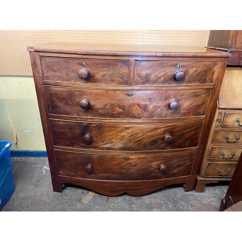 101 - 19TH CENTURY MAHOGANY BOW FRONT TWO OVER THREE DRAWER CHEST