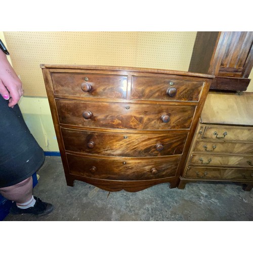 101 - 19TH CENTURY MAHOGANY BOW FRONT TWO OVER THREE DRAWER CHEST