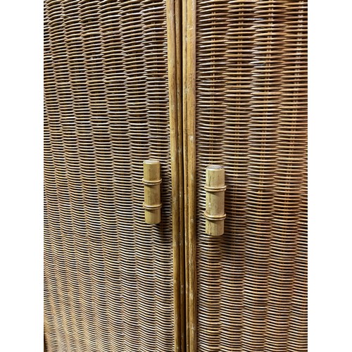 209 - BAMBOO RATTAN SERPENTINE WARDROBE WITH TWO BASE DRAWERS