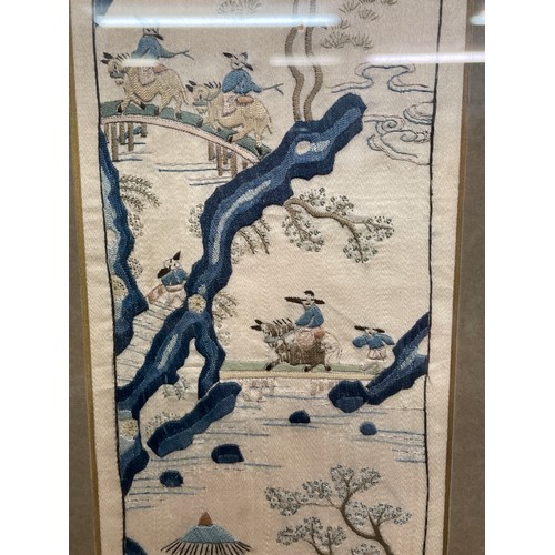 178 - PAIR OF JAPANESE SILK BANNER PANELS OF FIGURES IN LANDSCAPES F/G