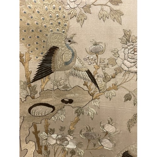 189 - SILK THREADWORKED PANEL OF EXOTIC BIRDS AND BUTTERFLIES F/G