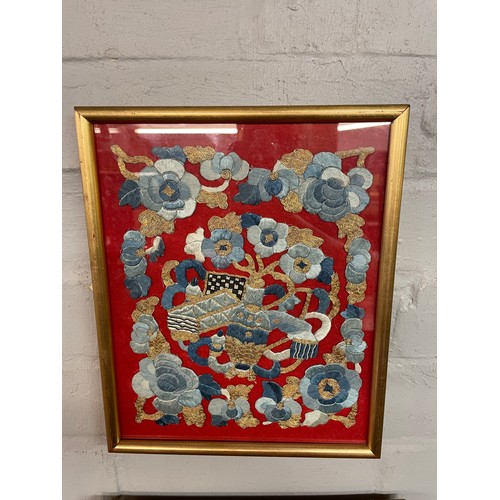 191 - FOUR THREADED SILK WORK PANELS OF FLOWERS AND BUTTERFLIES AND STILL LIFE F/G