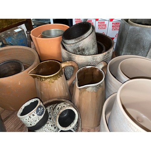 145 - SELECTION OF GREY SLATE AND BROWN TONED PLANTERS AND PITCHER JUGS