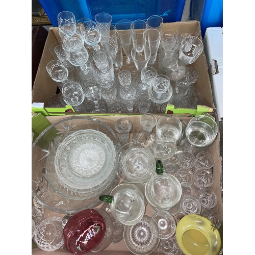 324 - THREE CUT GLASS DECANTERS, CUT GLASSWARES, BOWLS, ETC