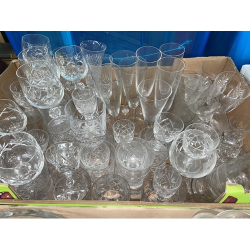 324 - THREE CUT GLASS DECANTERS, CUT GLASSWARES, BOWLS, ETC