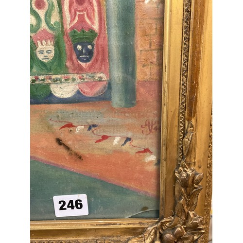 246 - MID 20TH CENTURY INDIAN SCHOOL OIL ON CANVAS MONOGRAMMED AND DATED 1946 F/G