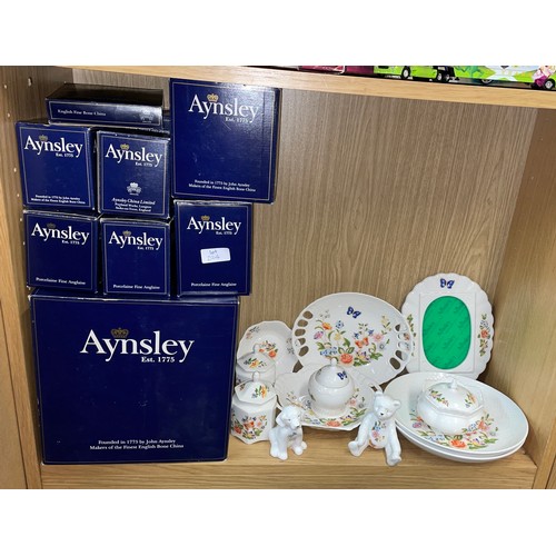 294 - SHELF OF BOXED AYNSLEY COTTAGEWARE PORCELAIN INCLUDING PIN DISHES, TRINKET BOXES, PHOTOGRAPH FRAME