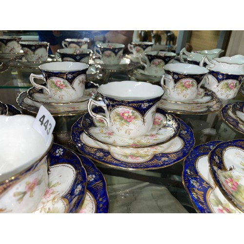 443 - VICTORIAN ROYAL BLUE GILDED FLORAL TEASET - 8 CUPS AND SAUCERS