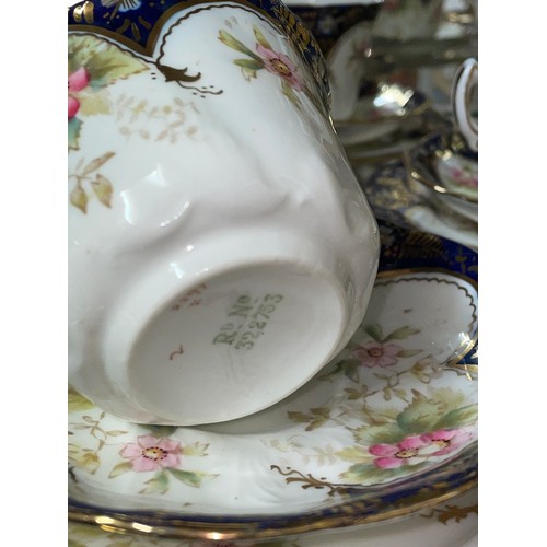 443 - VICTORIAN ROYAL BLUE GILDED FLORAL TEASET - 8 CUPS AND SAUCERS