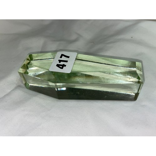 417 - COFFIN SHAPED GLASS PAPERWEIGHT