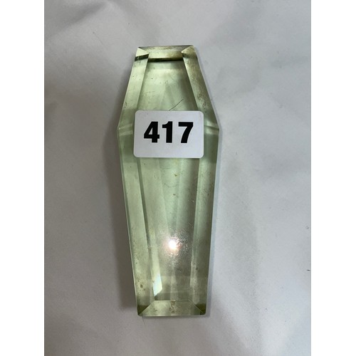 417 - COFFIN SHAPED GLASS PAPERWEIGHT