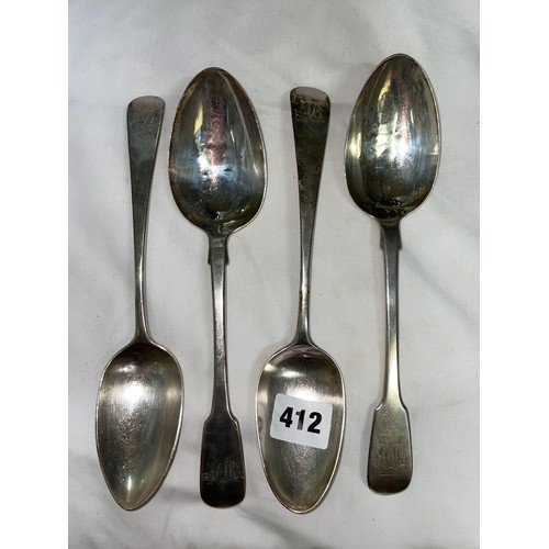 412 - FOUR SILVER TABLESPOONS 8.4OZT OVERALL