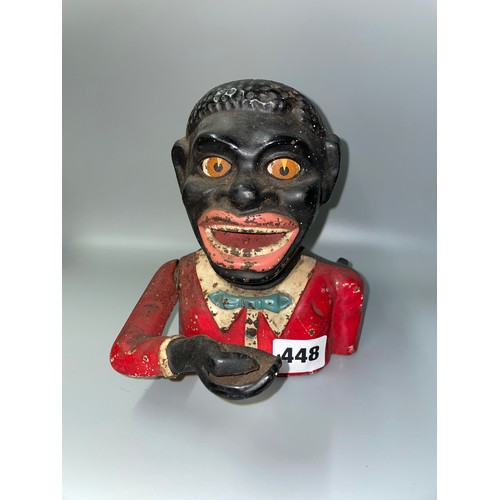 448 - COLD PAINTED CAST IRON NOVELTY NEGRO MONEY BANK