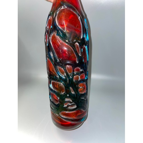 442 - MDINA OVERLAID TANGERRINE GLASS BOTTLE 33CM H