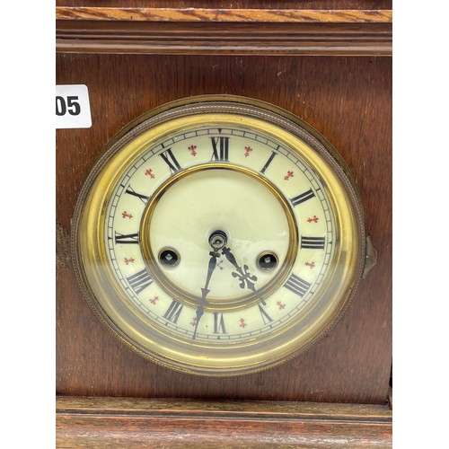 405 - OAK ARCHED CASED MANTEL CLOCK