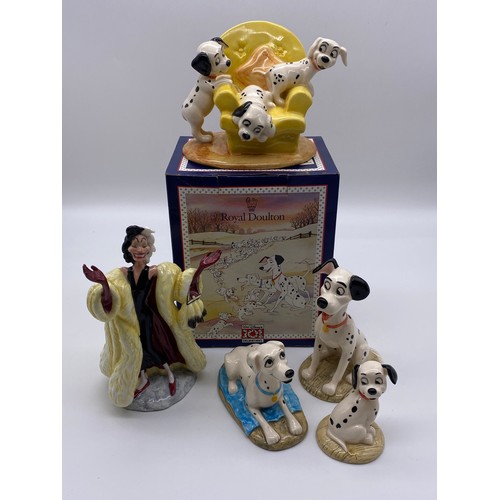 267 - ROYAL DOULTON 101 DALMATIANS, CRUELLA DE VILLE, PERDITA, PONGO, LUCKY TWO BLACK EARS AND PUPS IN THE... 