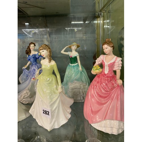 282 - SELECTION OF ROYAL DOULTON FIGURES INCLUDING HEATHER, JEAN, LUCY, CHLOE, EMILY, REBECCA, CENTRE STAG... 