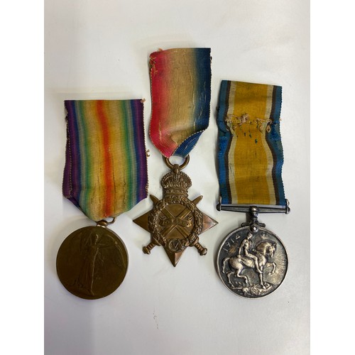 544 - WWI MEDAL TRIO TO PTE A REYNOLDS OF THE KINGS RIFLE CORPS WITH ACCOMPANYING DISCHARGE CERTIFICATE F/... 