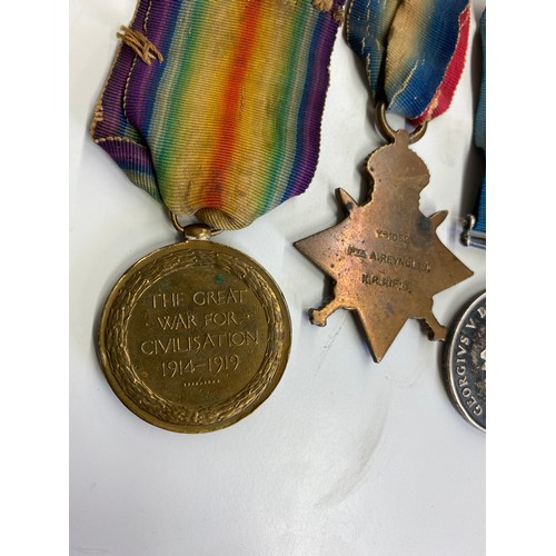 544 - WWI MEDAL TRIO TO PTE A REYNOLDS OF THE KINGS RIFLE CORPS WITH ACCOMPANYING DISCHARGE CERTIFICATE F/... 