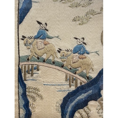 178 - PAIR OF JAPANESE SILK BANNER PANELS OF FIGURES IN LANDSCAPES F/G