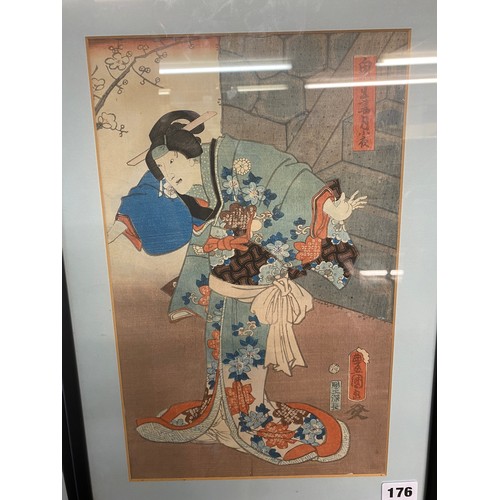 176 - PAIR OF JAPANESE WOOD BLOCK TINTED PRINTS OF ROBED FIGURES, F/G