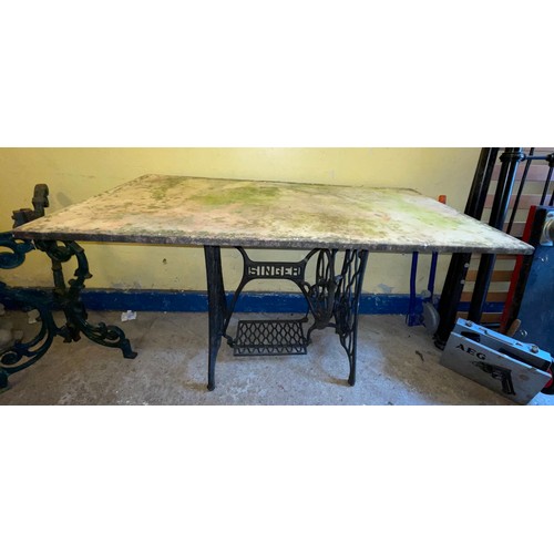 198 - SINGER SEWING MACHINE BASE WITH MARBLE TOP