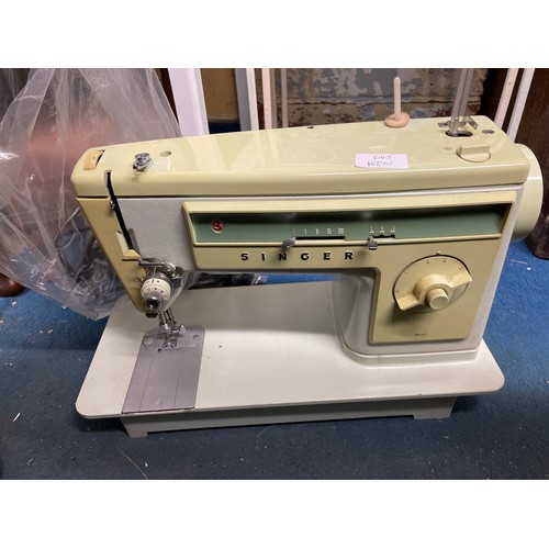 50 - SINGER SEWING MACHINE WITH WHITE PAINTED TABLE