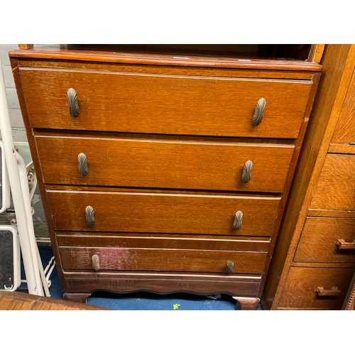 45 - FOUR DRAWER CHEST OF DRAWERS WITH METAL ART DECO HANDLES