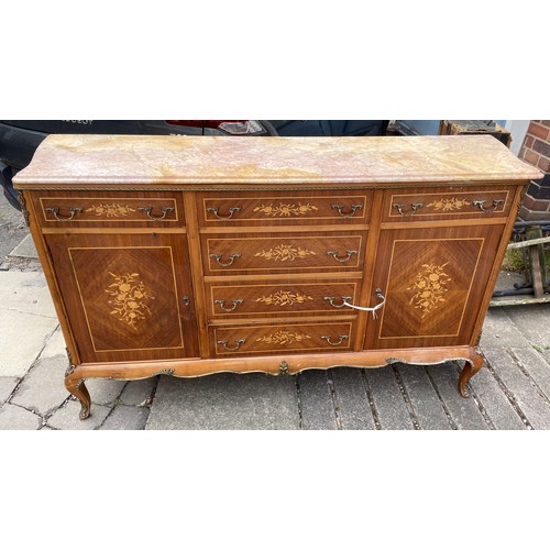 170 - REPRODUCTION LOUIS XVI WALNUT MARQUETRY MARBLE TOP COMMODE