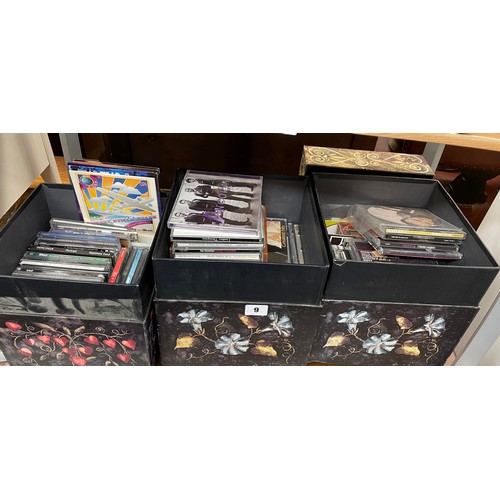 9 - THREE STORAGE BOXES OF MIXED CDS