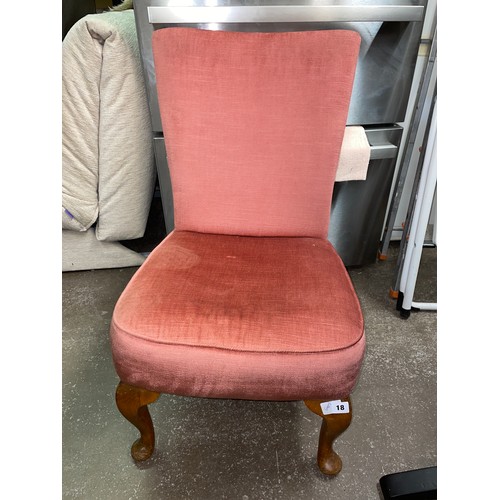 18 - VICTORIAN BLUSH PINK FABRIC UPHOLSTERED LOW CHAIR