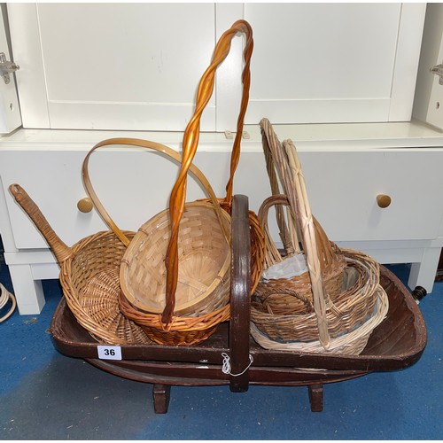 36 - SELECTION OF WICKER BASKETS AND A GARDEN TRUG