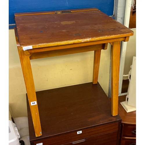 64 - VINTAGE PINE CHILDS SCHOOL DESK WITH BUILT IN INKWELL