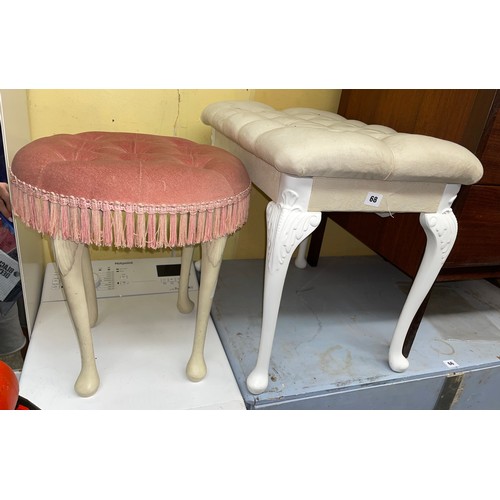 68 - TWO UPHOLSTERED BUTTON HOLE AND BROCADE FABRIC STOOLS