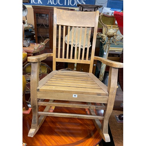 99 - BEECH STAINED SLATED ROCKING CHAIR
