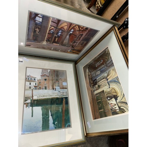 248 - THREE WATERCOLOURS BY RUPERT CORDEUX DEPICITING CHURCH INTERIORS F/G