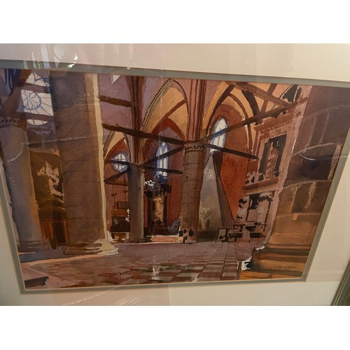 248 - THREE WATERCOLOURS BY RUPERT CORDEUX DEPICITING CHURCH INTERIORS F/G