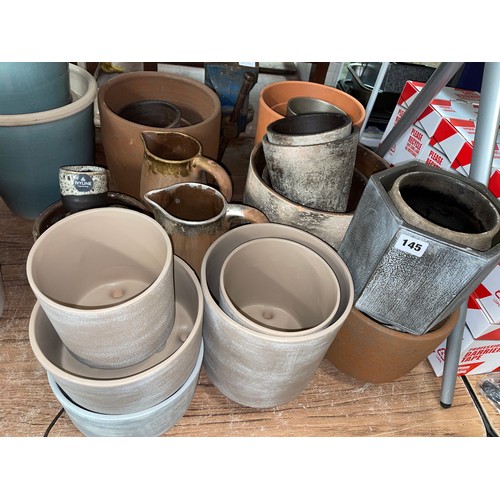 257 - SELECTION OF GREY SLATE AND BROWN TONED PLANTERS AND PITCHER JUGS