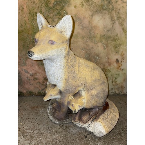 215 - STONEWORK FIGURE OF A FOX WITH CUBS