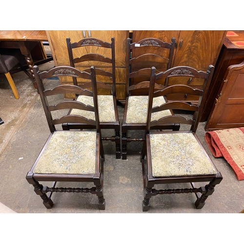 184 - SET OF FOUR DARK OAK LADDER BACK CHAIRS